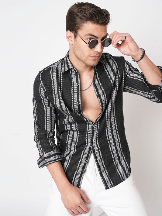 Black & Grey Twisted Striped Dobby Shirt