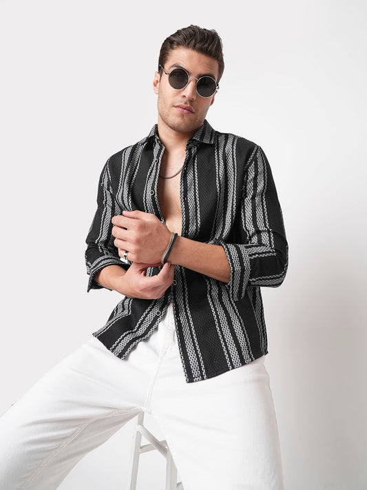 Black & Grey Twisted Striped Dobby Shirt