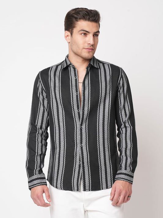 Black & Grey Twisted Striped Dobby Shirt