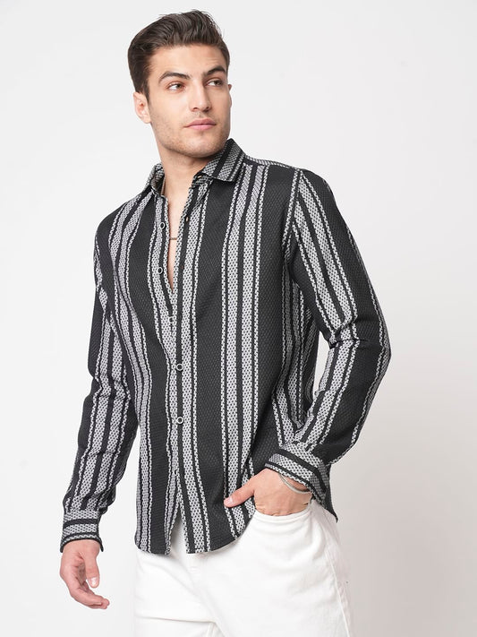 Black & Grey Twisted Striped Dobby Shirt