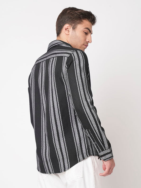 Black & Grey Twisted Striped Dobby Shirt