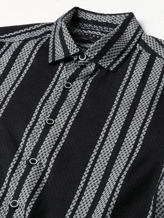 Black & Grey Twisted Striped Dobby Shirt