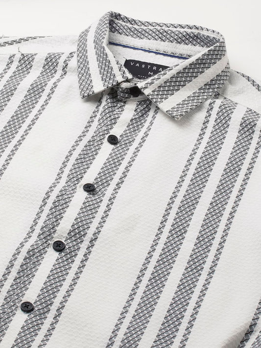 White & Black Twisted Striped Dobby Shirt