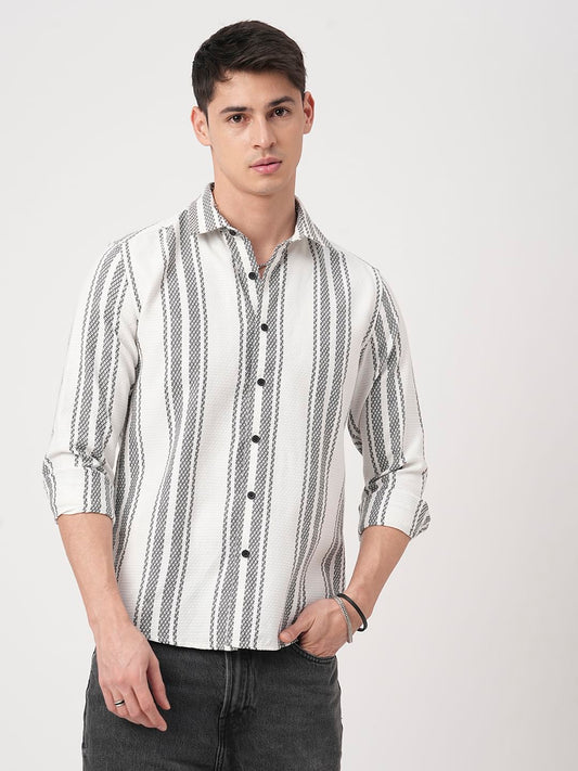 White & Black Twisted Striped Dobby Shirt