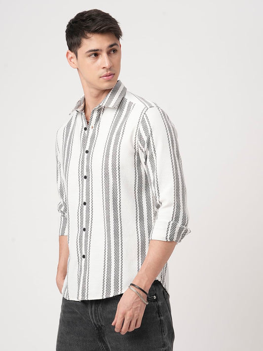 White & Black Twisted Striped Dobby Shirt