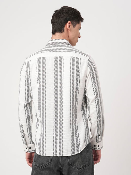 White & Black Twisted Striped Dobby Shirt