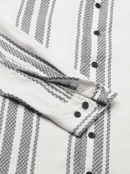 White & Black Twisted Striped Dobby Shirt