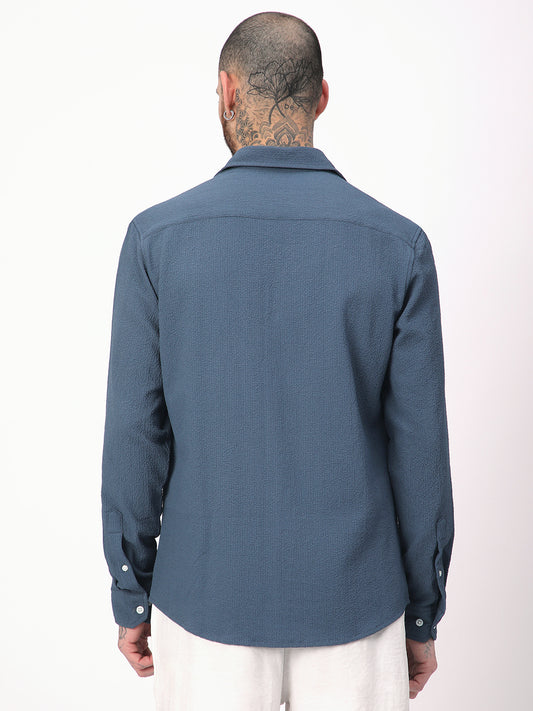 Elegant Prussian Blue Creased Shirt