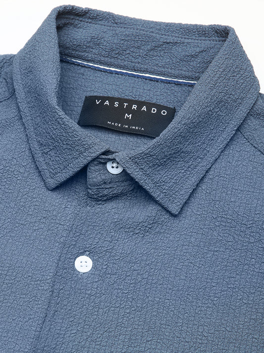 Elegant Prussian Blue Creased Shirt