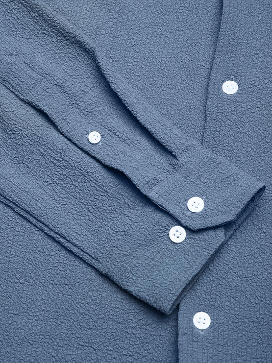 Elegant Prussian Blue Creased Shirt