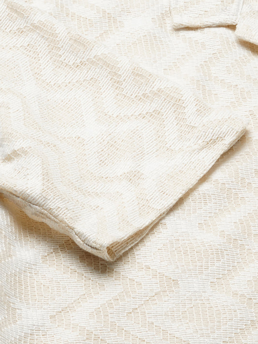 Beige Crochet Notch Collar Oversized Shirt