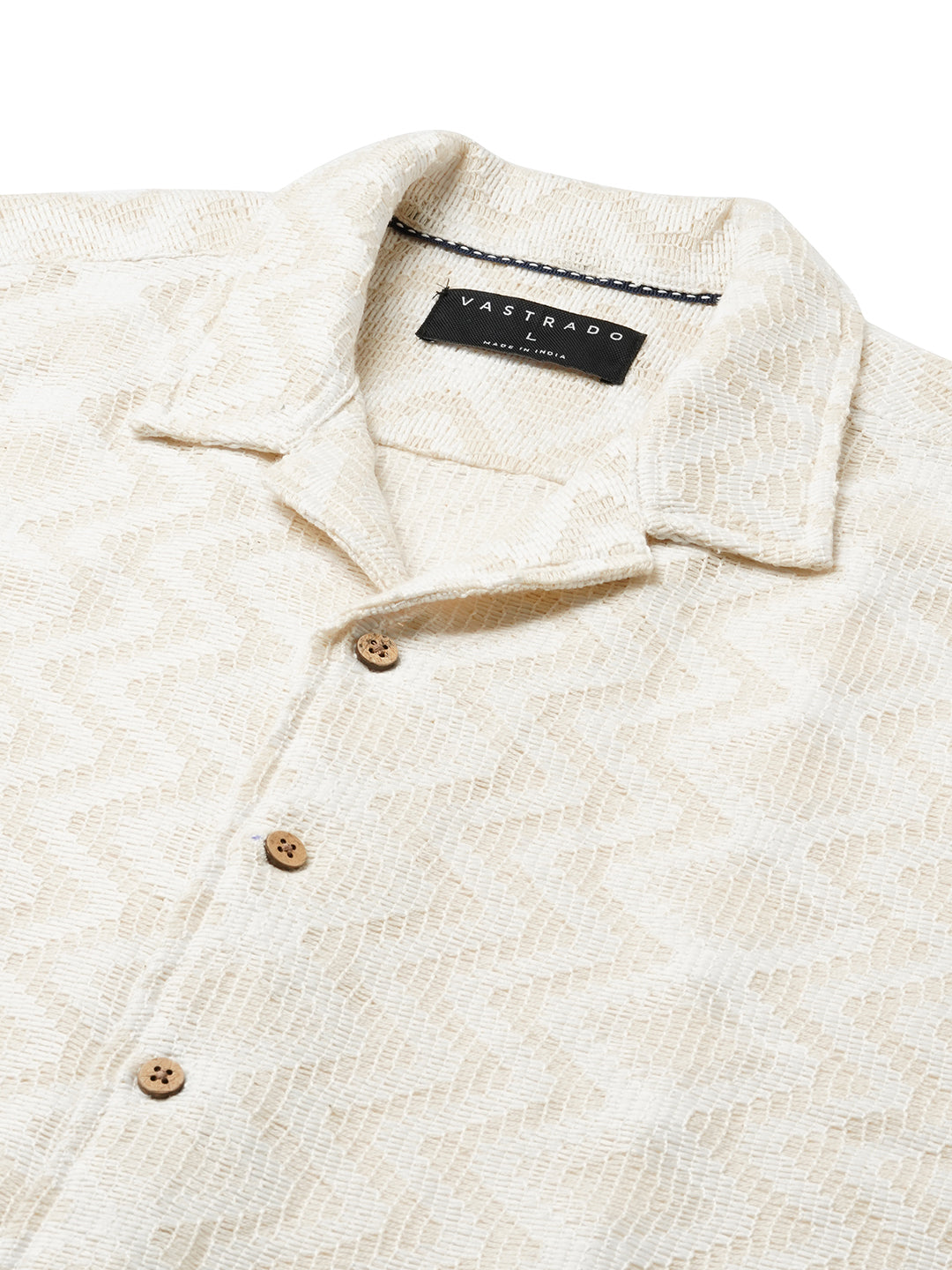 Beige Crochet Notch Collar Oversized Shirt