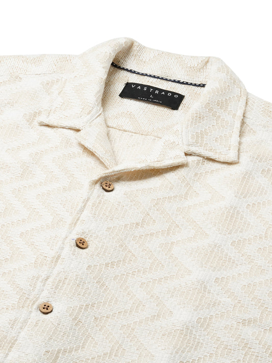 Beige Crochet Notch Collar Oversized Shirt