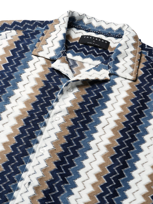 Multicolour Chevron Stripes Crochet Oversized Shirt