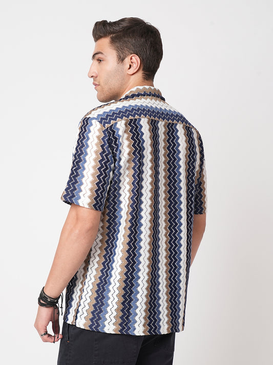 Multicolour Chevron Stripes Crochet Oversized Shirt