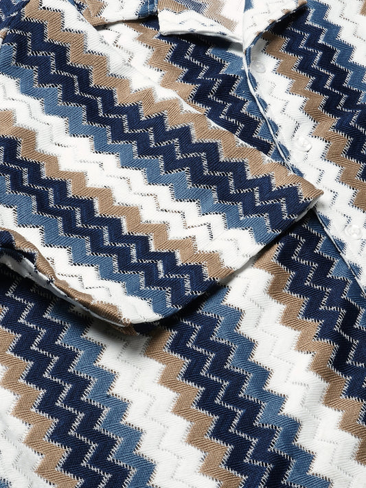 Multicolour Chevron Stripes Crochet Oversized Shirt