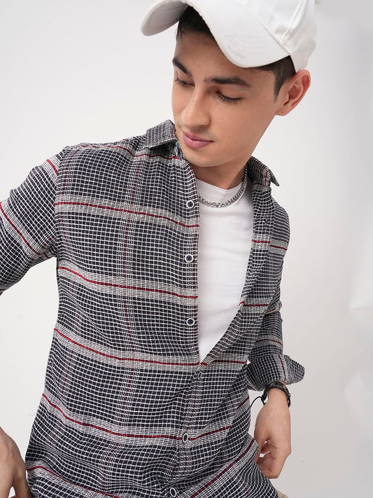 Panache Textured Mini Checks Navy Shirt