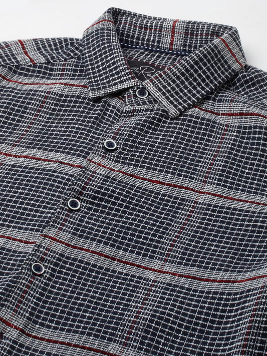 Panache Textured Mini Checks Navy Shirt