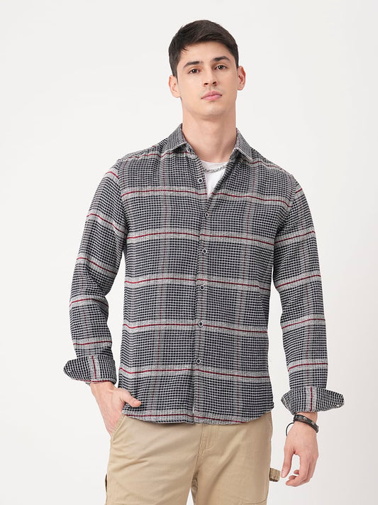 Panache Textured Mini Checks Navy Shirt