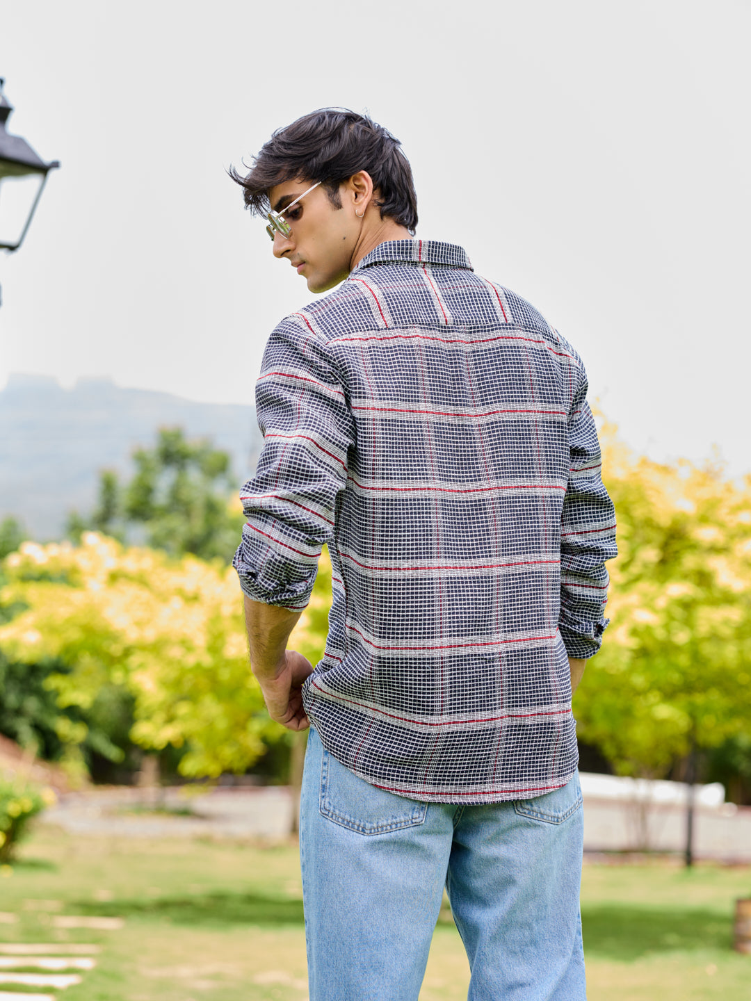 Panache Textured Mini Checks Navy Shirt
