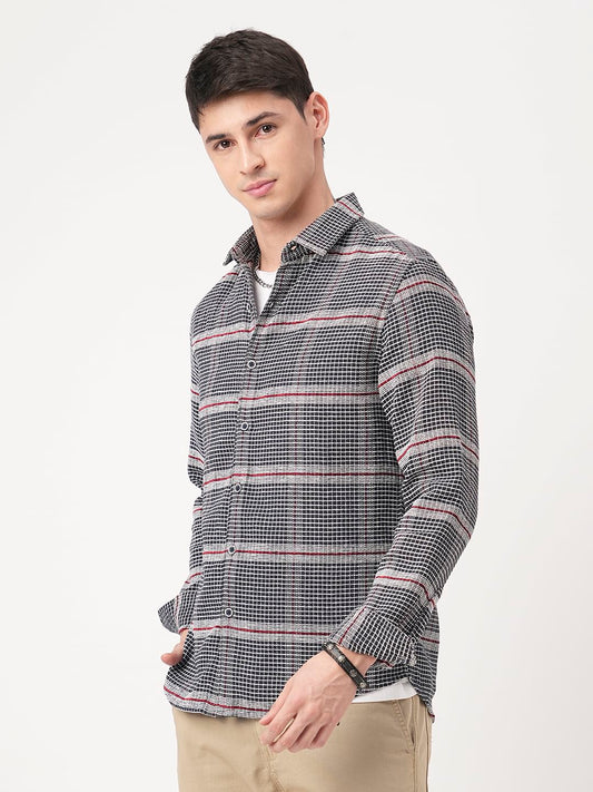 Panache Textured Mini Checks Navy Shirt