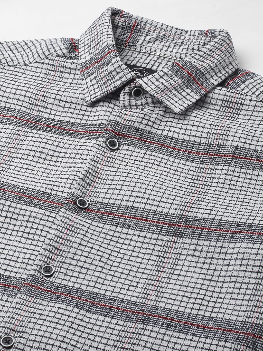 Panache White & Navy Textured Mini Checks Shirt