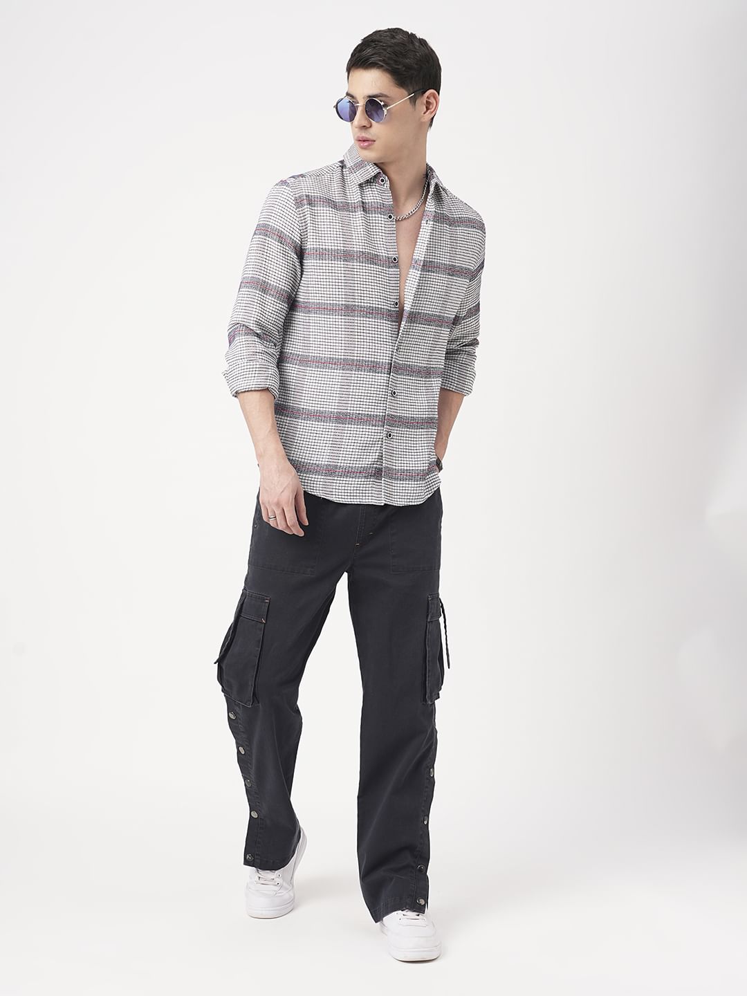 Panache White & Navy Textured Mini Checks Shirt