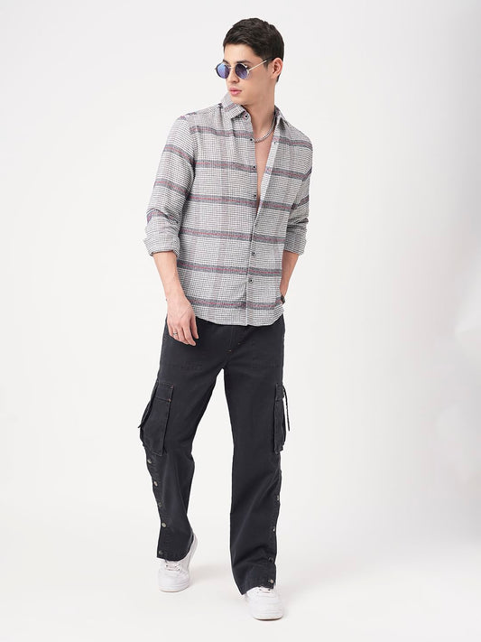 Panache White & Navy Textured Mini Checks Shirt