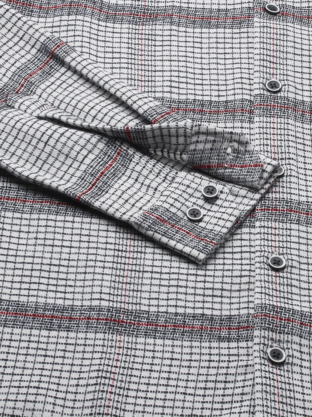 Panache White & Navy Textured Mini Checks Shirt