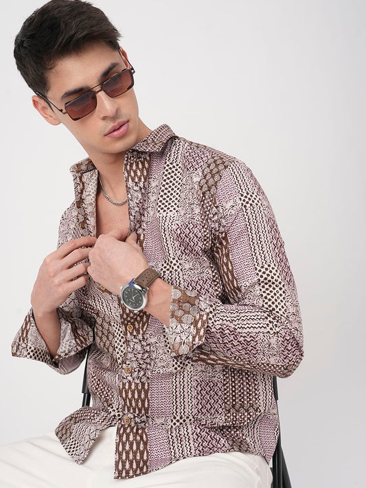 Brown Kalamkari Printed Shirt