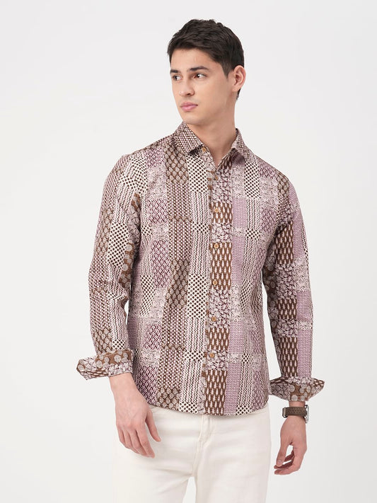 Brown Kalamkari Printed Shirt