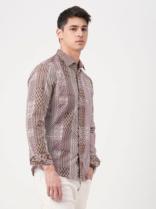 Brown Kalamkari Printed Shirt