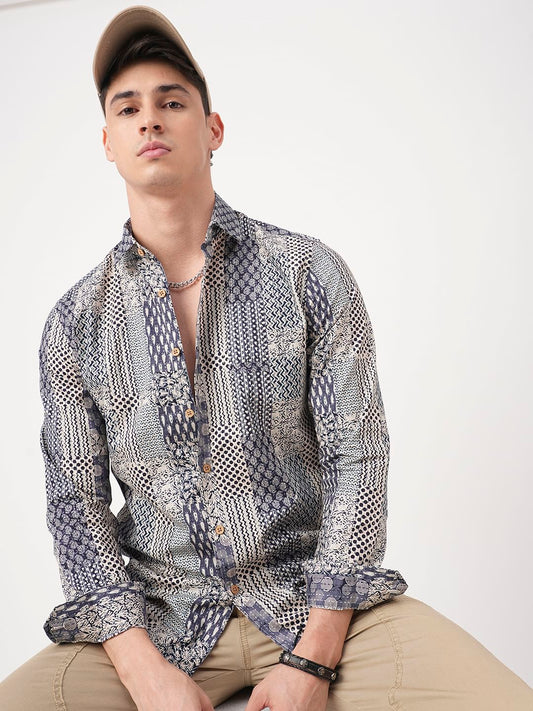 Navy Blue Kalamkari Printed Shirt