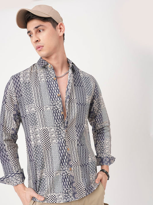 Navy Blue Kalamkari Printed Shirt