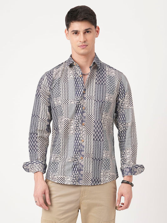 Navy Blue Kalamkari Printed Shirt