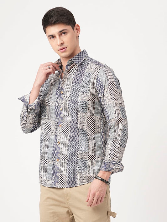 Navy Blue Kalamkari Printed Shirt
