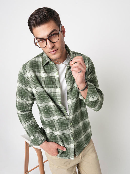 Olive & White Flannel Plaid Checkered Shirt
