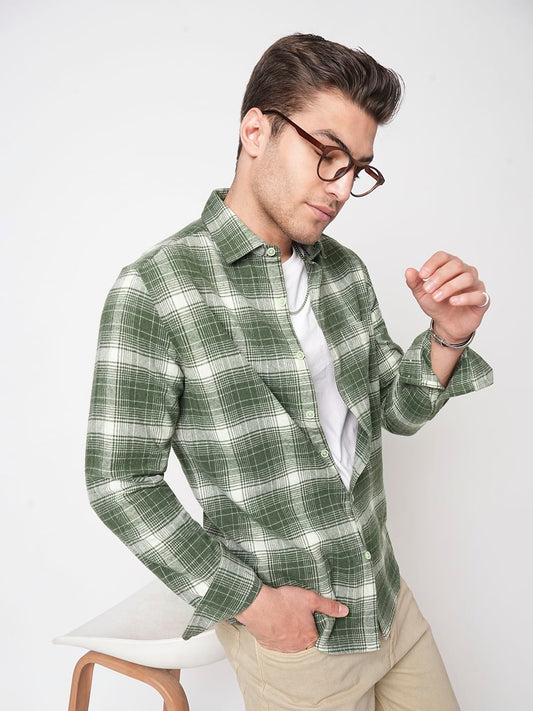 Olive & White Flannel Plaid Checkered Shirt