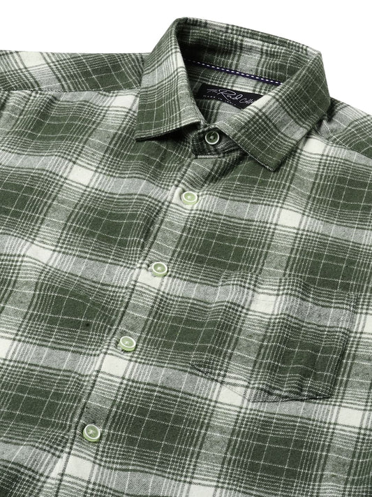 Olive & White Flannel Plaid Checkered Shirt