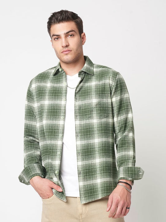 Olive & White Flannel Plaid Checkered Shirt