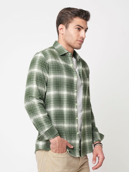 Olive & White Flannel Plaid Checkered Shirt