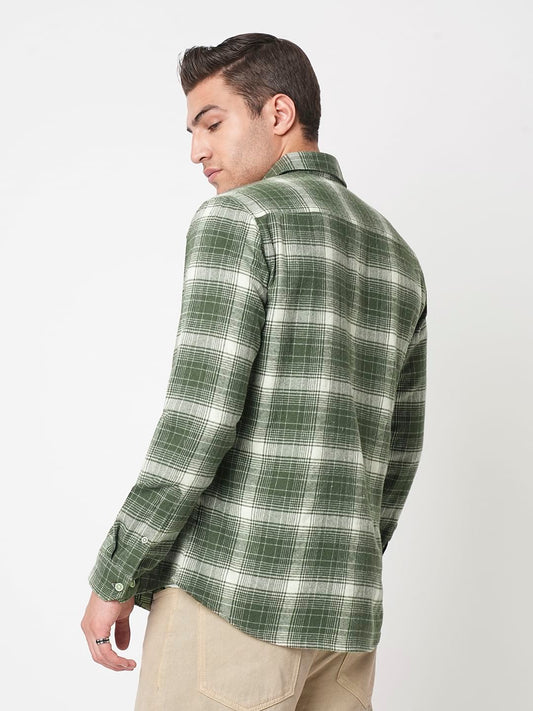 Olive & White Flannel Plaid Checkered Shirt