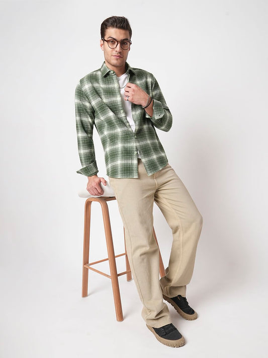 Olive & White Flannel Plaid Checkered Shirt