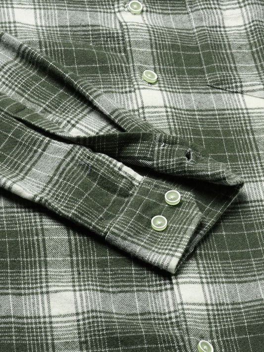 Olive & White Flannel Plaid Checkered Shirt