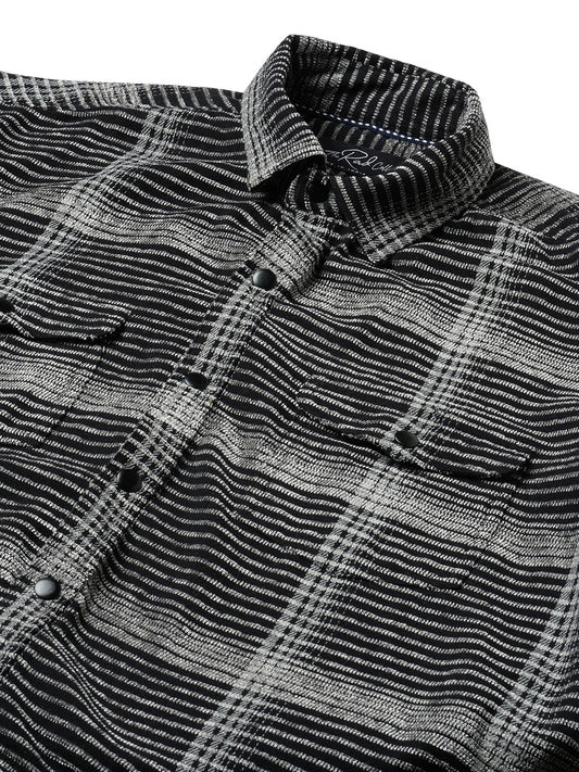 Black & White Checked Double Flap Pocket Textured Overshirt