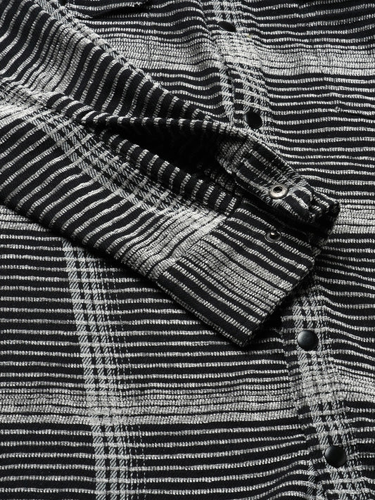 Black & White Checked Double Flap Pocket Textured Overshirt