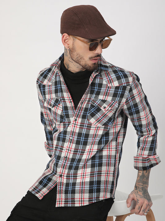 Vibrant Multicolor Heavy Twill Jacquard Double Pocket Shirt