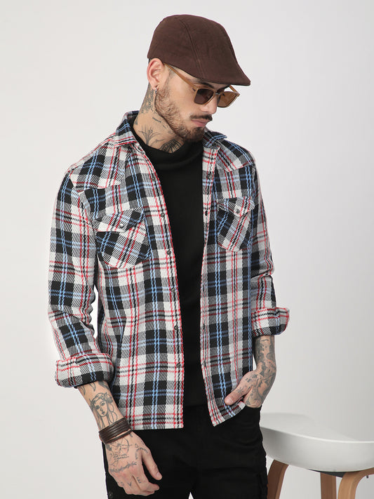 Vibrant Multicolor Heavy Twill Jacquard Double Pocket Shirt