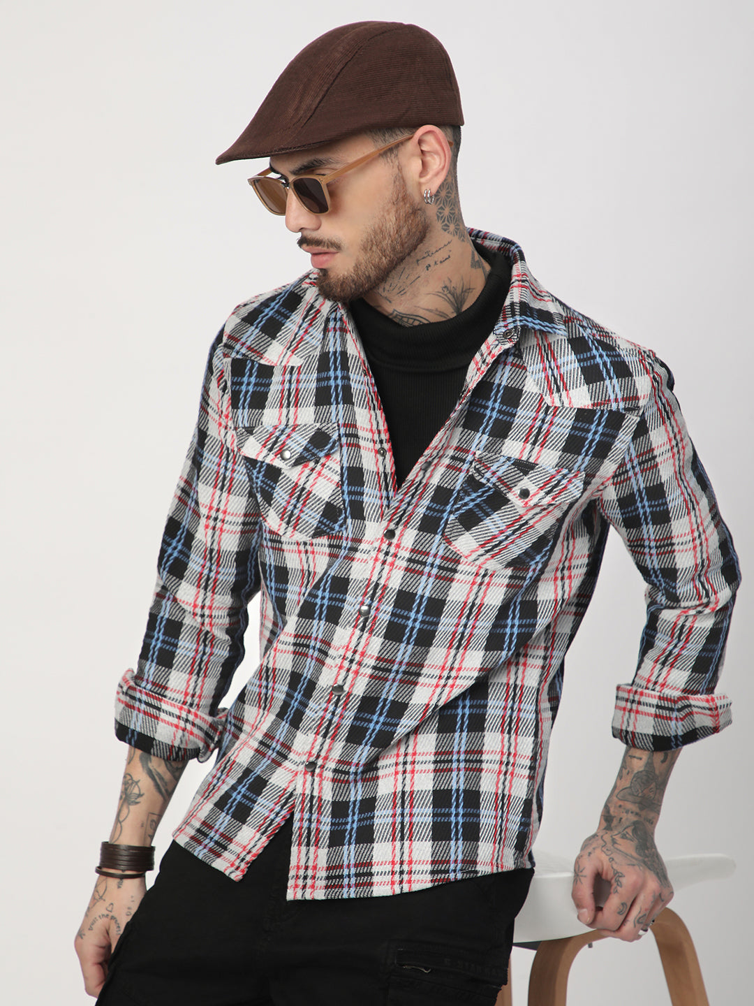Vibrant Multicolor Heavy Twill Jacquard Double Pocket Shirt