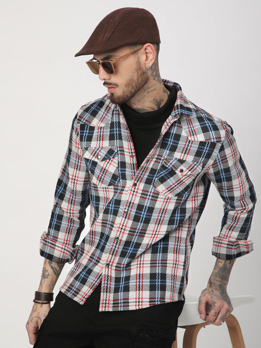 Vibrant Multicolor Heavy Twill Jacquard Double Pocket Shirt
